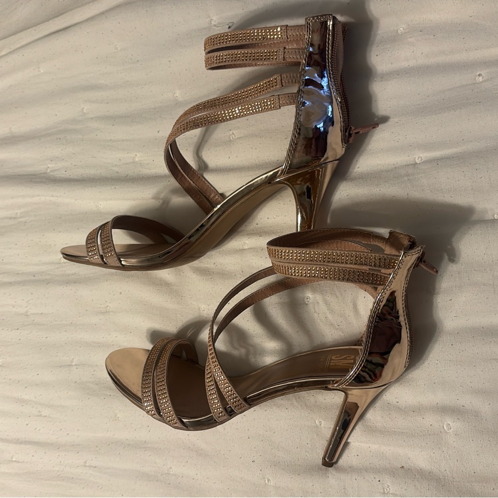 Metallic Rose Gold Strappy Dress Sandals